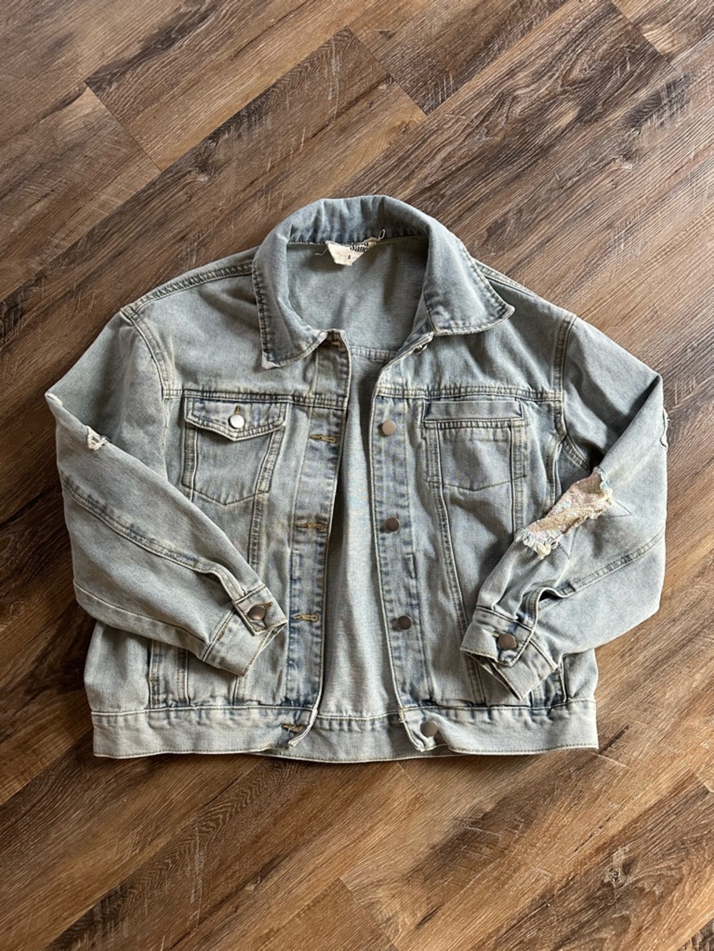 Savanna Jane Light Blue Denim Jacket with Distressed Detail